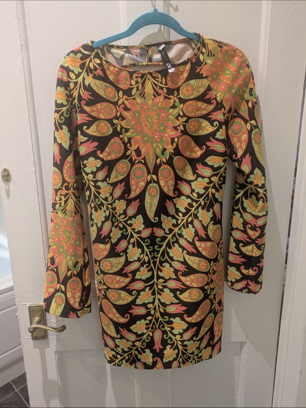 Zara Black Shift Dress with Yellow & Pink Floral Medallion Print